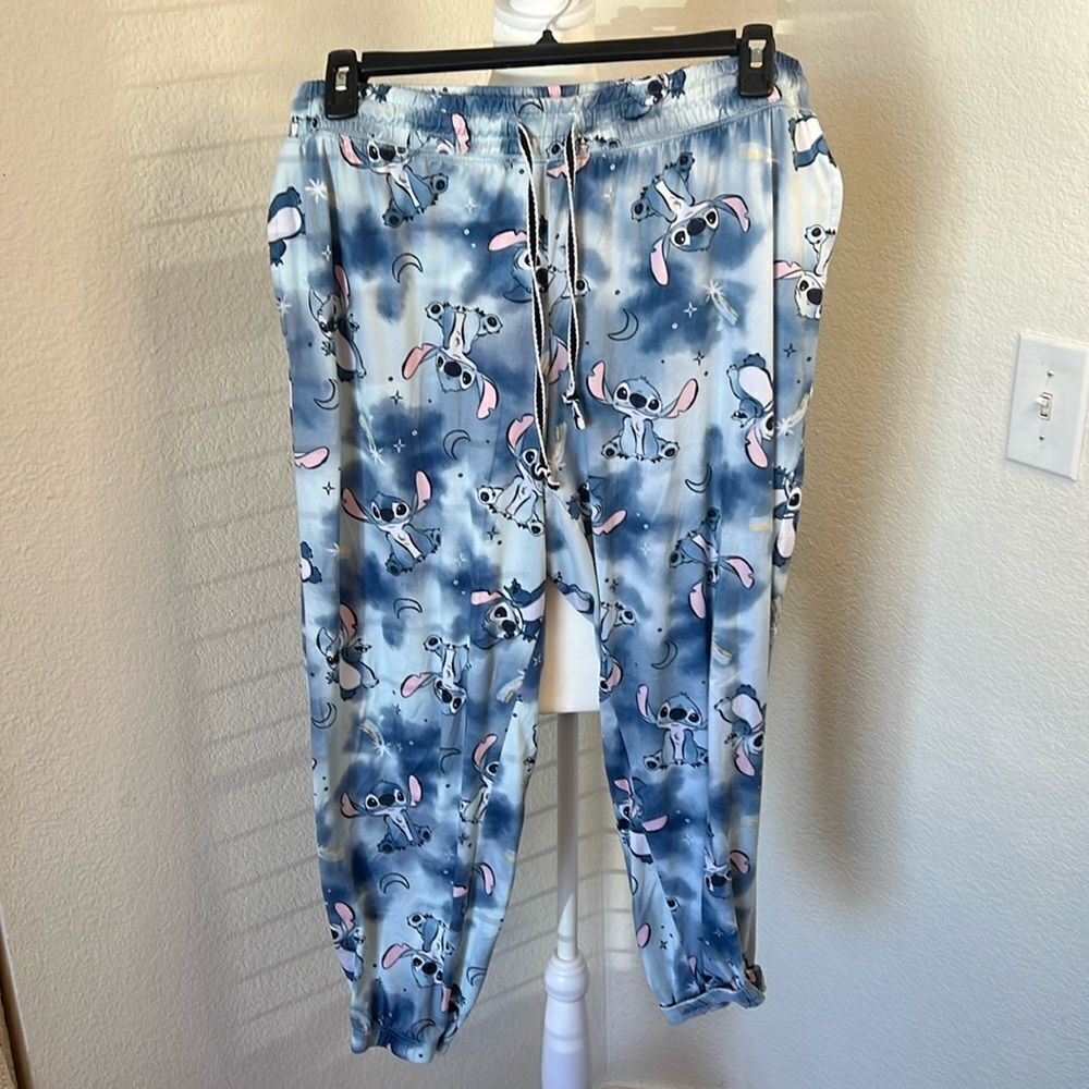 Disney Stitch Shades of Blue Drawstring Jogger Style Pajama / Lounge Pants ~ XL